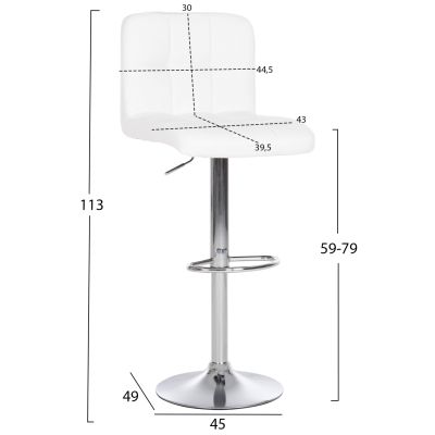 BAR STOOL WITH BACKREST DIANA HM202.02 WHITE PU-CHROMED GAS LIFT & BASE 44x40x110Hcm.