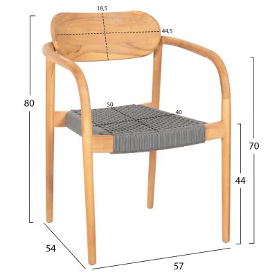 ARMCHAIR OSLO HM9636.08 TEAK WOOD IN NATURAL & GREY ROPE 55x54x80Hcm.