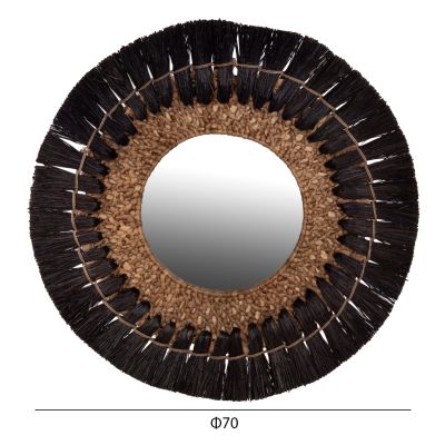 СТЕННО ОГЛЕДАЛО КРЪГЛО HM7832 MENDONG GRASS РАМКА В ЧЕРЕН&НАТУРАЛЕН ЦВЯТ Φ70см.