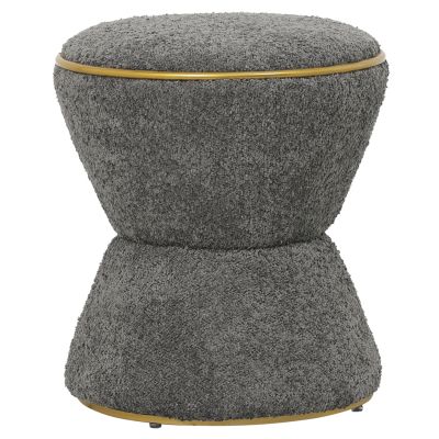 STOOL ROUND LINNER HM9604.11 BOUCLE FABRIC GREY-GOLD DETAIL Φ38,5x43Hcm.