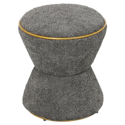 STOOL ROUND LINNER HM9604.11 BOUCLE FABRIC GREY-GOLD DETAIL Φ38,5x43Hcm.