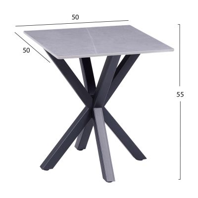 SIDE TABLE HM9471.05 GREY MARBLE SINTERED STONE TOP-BLACK METAL BASE 50x50x55Hcm.