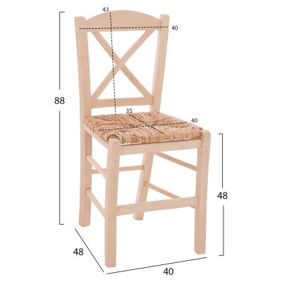 Traditional chair with straw crossed unpainted HM10371.02