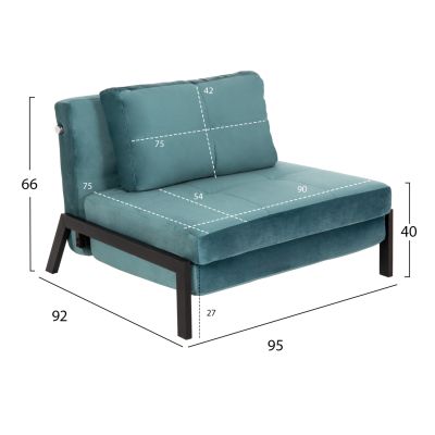 EASYCHAIR/BED CONSTANCE HM3078.15 TURQUOISE COLORED VELVET 95x92x66Hcm.