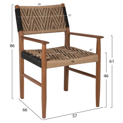 ТРАПЕЗНО КРЕСЛО ТИКОВО ДЪРВО СИНТЕТИЧНО ВЪЖЕ 57x66x86Hcm.HM9383.01