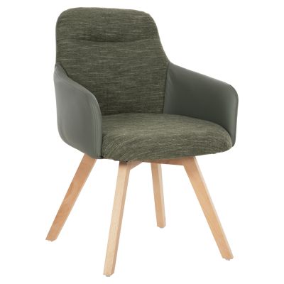 DINING ARMCHAIR DEW HM9848.05 FABRIC & PU IN GREEN-BEECH WOOD LEGS 56,5x62x81,5Hcm.