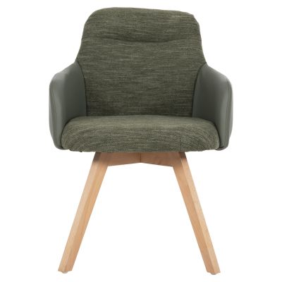 DINING ARMCHAIR DEW HM9848.05 FABRIC & PU IN GREEN-BEECH WOOD LEGS 56,5x62x81,5Hcm.