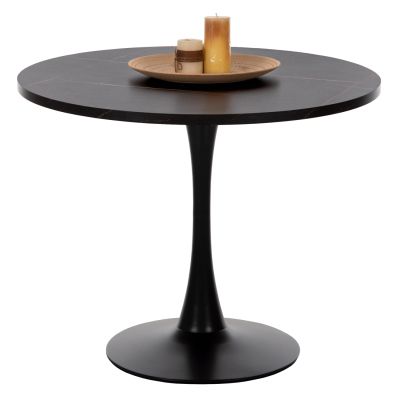 ROUND DINING TABLE ROLLO HM9421.02 MELAMINE IN BLACK MARBLE METAL LEG Φ90x74Hcm.