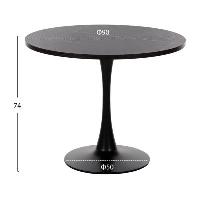 ROUND DINING TABLE ROLLO HM9421.02 MELAMINE IN BLACK MARBLE METAL LEG Φ90x74Hcm.