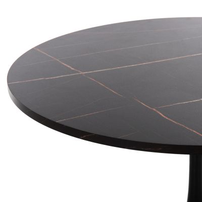 ROUND DINING TABLE ROLLO HM9421.02 MELAMINE IN BLACK MARBLE METAL LEG Φ90x74Hcm.