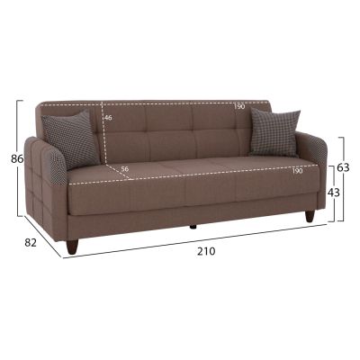 HM3245.01- Three-seater sofa-bed, beige, with arms and storage space