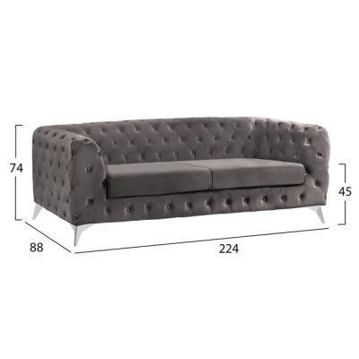 Диван 3 места Albert T.Chesterfield Grey Velvet HM3128.10 224x88x74