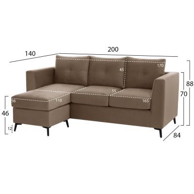 ΡONZA corner sofa, beige, high leg, 2pcs, reversible