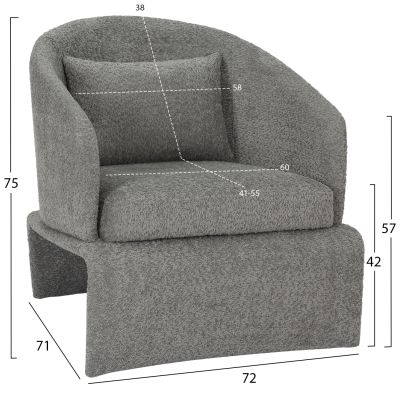 ARMCHAIR BEVY HM9677.01 GREY BOUCLE FABRIC-METAL FRAME 72x71x75Hcm.