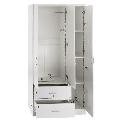 WARDROBE WITH 3 DOORS AND 2 DRAWERS HM340.05 IN WHITE 89x42,5x181 cm.