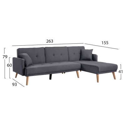 Corner Bed Sofa REVERSIBLE PANTHEA HM3127.01 Dark Grey 263x93 - 155x79 cm