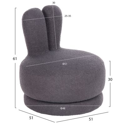 STOOL WITH BACKREST SWIVEL FRIVO HM9774.01 GREY TEDDY FABRIC 51x51x61Hcm.