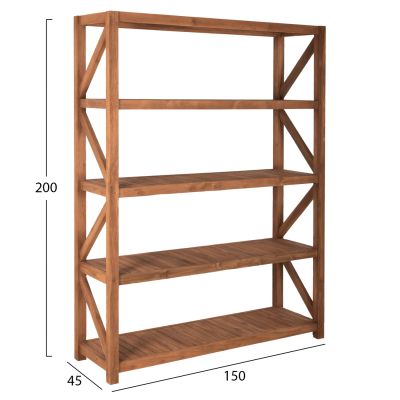 BOOKCASE KITAKU HM9798 RECYCLED TEAK IN NATURAL 150x45x200Hcm.