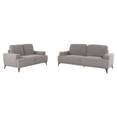 SOFA SET 2PCS TERIN HM6069.02 GREY FABRIC-BLACK METAL LEGS