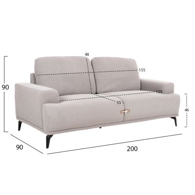 SOFA SET 2PCS TERIN HM6069.02 GREY FABRIC-BLACK METAL LEGS