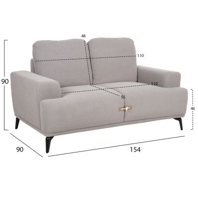 SOFA SET 2PCS TERIN HM6069.02 GREY FABRIC-BLACK METAL LEGS