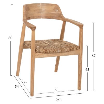 КРЕСЛО KINGSLEY HM9634.01 SUNGKAI WOOD & STRAW MATT В ЕСТЕСТВЕН ЦВЯТ 57,5x54x80Hcm.