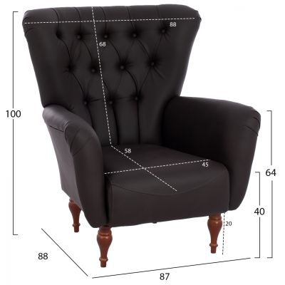 HM9217.03 bergere, chesterfield-style, brown PU, 87x88x100