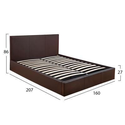 HM554.02 Bed Bobbi, PU brown, storage space, 150x200cm