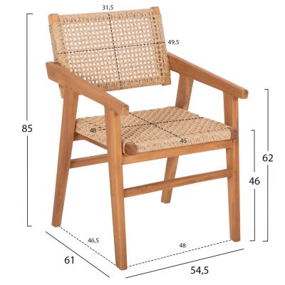 DINING ARMCHAIR BJORN HM9403.11 SOLID TEAK WOOD-ROPE 54,5x61x85Hcm.