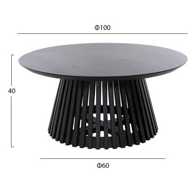 COFFEE TABLE ROUND FRANTZ HM9523.02 SOLID MINDI WOOD-BLACK Φ100X40H cm.