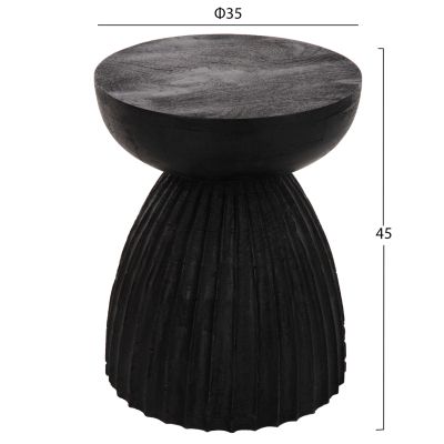 STOOL ROUND SCALLOP HM9702 SOLID MANGO WOOD IN BLACK Φ35x45Hcm.