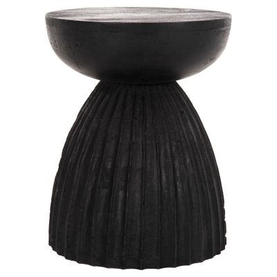 STOOL ROUND SCALLOP HM9702 SOLID MANGO WOOD IN BLACK Φ35x45Hcm.