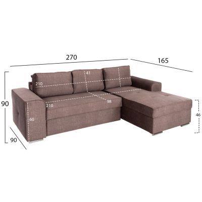 RIGHT CORNER SOFA NACHO HM3279.03R BROWN FABRIC-SILVER METAL LEGS 270x88-163x71-88 Hcm.