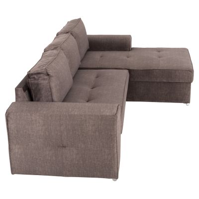 RIGHT CORNER SOFA NACHO HM3279.03R BROWN FABRIC-SILVER METAL LEGS 270x88-163x71-88 Hcm.