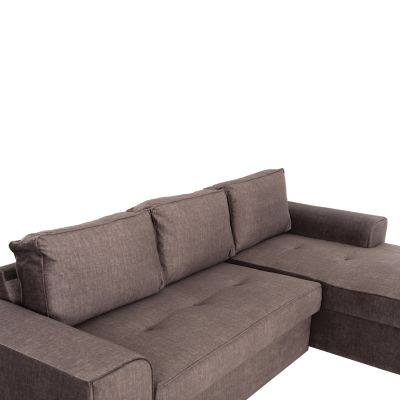 RIGHT CORNER SOFA NACHO HM3279.03R BROWN FABRIC-SILVER METAL LEGS 270x88-163x71-88 Hcm.