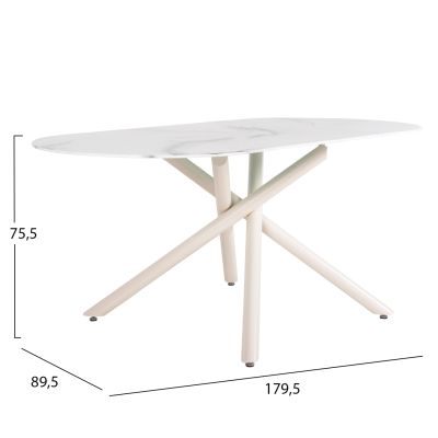 DINING TABLE PRENTIS HM9770.01 CERAMIC 12mm TOP IN WHITE MARBLE-WHITE METAL LEGS 180x90x76Hcm.