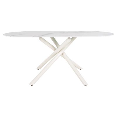 DINING TABLE PRENTIS HM9770.01 CERAMIC 12mm TOP IN WHITE MARBLE-WHITE METAL LEGS 180x90x76Hcm.