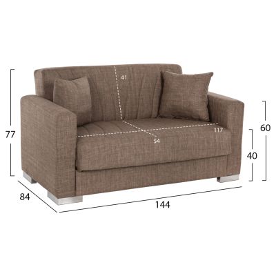 SOFABED POLYA 2-SEATER HM3241.12 WITH BROWN FABRIC & STORAGE SPACE 144x84x77Hcm.