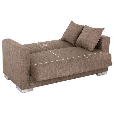 SOFABED POLYA 2-SEATER HM3241.12 WITH BROWN FABRIC & STORAGE SPACE 144x84x77Hcm.