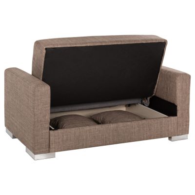 SOFABED POLYA 2-SEATER HM3241.12 WITH BROWN FABRIC & STORAGE SPACE 144x84x77Hcm.