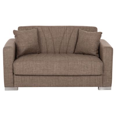 SOFABED POLYA 2-SEATER HM3241.12 WITH BROWN FABRIC & STORAGE SPACE 144x84x77Hcm.