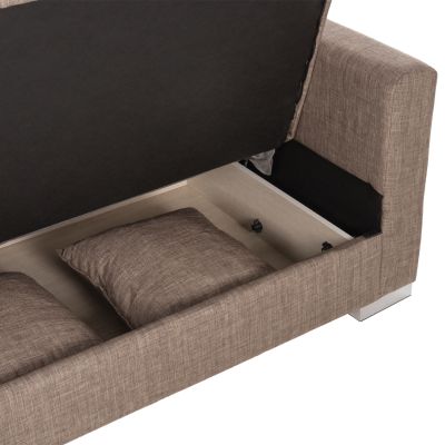 SOFABED POLYA 2-SEATER HM3241.12 WITH BROWN FABRIC & STORAGE SPACE 144x84x77Hcm.