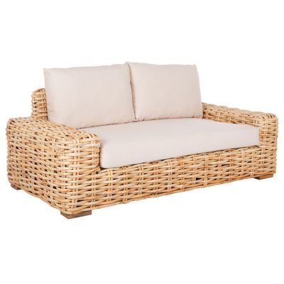 OUTDOOR SOFA 2-SEATER TROPEL HM9809 MANGO WOOD-RATTAN NATURAL COLOR-WHITE CUSHIONS 192x88x70-85Hcm.