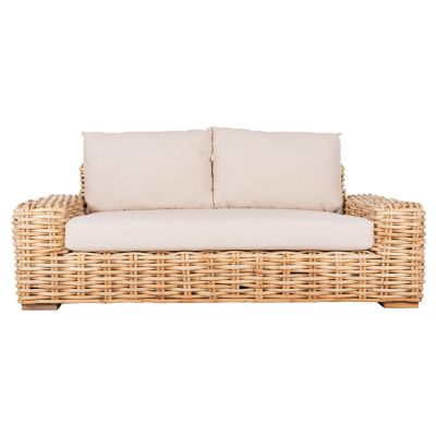 OUTDOOR SOFA 2-SEATER TROPEL HM9809 MANGO WOOD-RATTAN NATURAL COLOR-WHITE CUSHIONS 192x88x70-85Hcm.