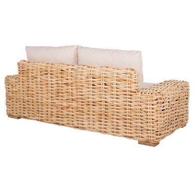 OUTDOOR SOFA 2-SEATER TROPEL HM9809 MANGO WOOD-RATTAN NATURAL COLOR-WHITE CUSHIONS 192x88x70-85Hcm.