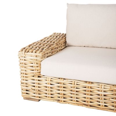 OUTDOOR SOFA 2-SEATER TROPEL HM9809 MANGO WOOD-RATTAN NATURAL COLOR-WHITE CUSHIONS 192x88x70-85Hcm.