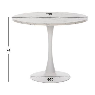 ROUND DINING TABLE ROLLO HM9421.01 MELAMINE IN WHITE MARBLE METAL LEG Φ90x74Hcm.