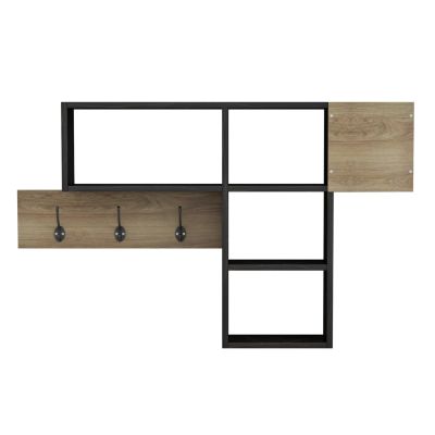 ENTRYWAY HANGER WITH SHELVES HARLAN HM8973.13 MELAMINE IN NATURAL-BLACK MARBLE 99,5x15x61Hcm.