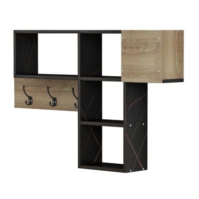 ENTRYWAY HANGER WITH SHELVES HARLAN HM8973.13 MELAMINE IN NATURAL-BLACK MARBLE 99,5x15x61Hcm.