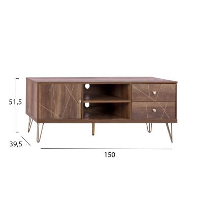 TV set Kaitlyn HM8652 Walnut with Gold 150x39,5x51,5 cm.